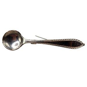 Vintage Silver Tone Spoon Brooch With Intricate Border Design